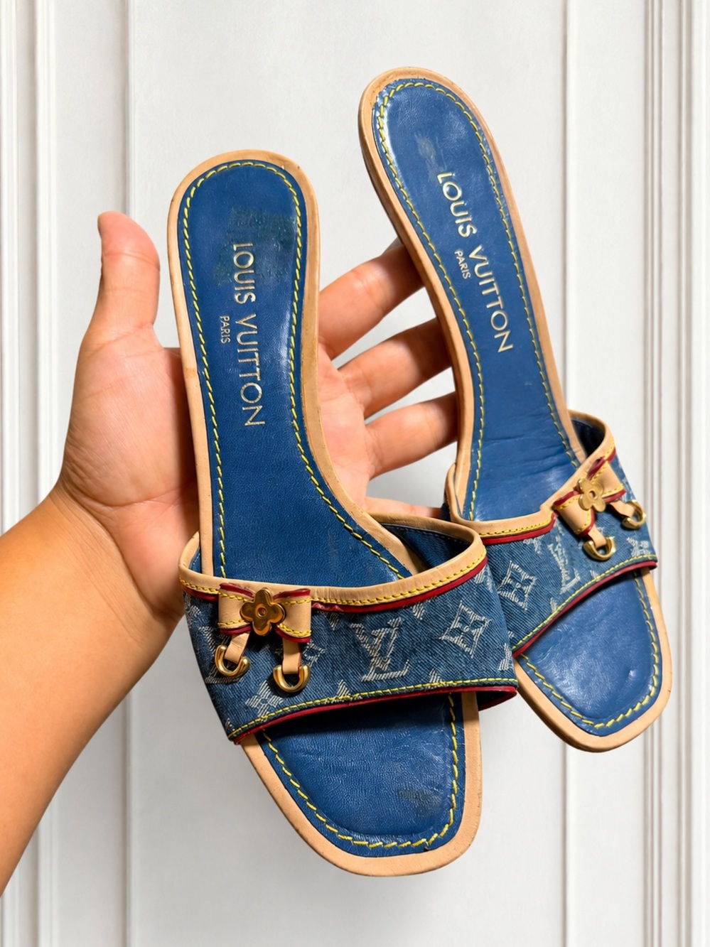 Louis Vuitton Marc Jacobs Era 2005 Victim Monogram Denim Bow Mule Sandals